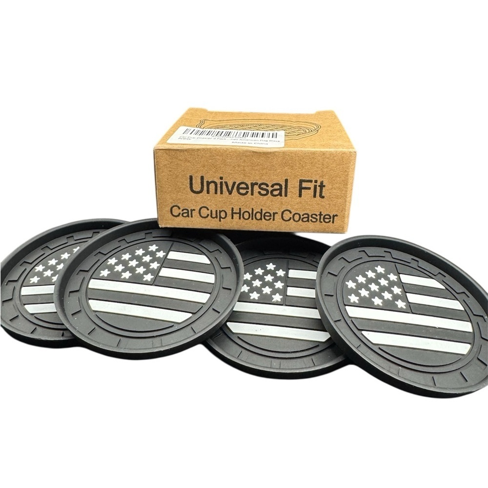 NIB Set of 4 Universal Fit Black and Gray Car Cup Holder Coasters